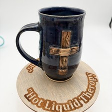 Angie Graham Studio Pottery Cross Mug Cobalt Blue Stoneware Pagosa CO Faith picture