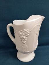 Vintage White Milk Glass Grape Leaves Pedestal Footed Pitcher^ picture