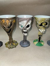 Halloween Vtg Set 7 Skull Goblets 8” Skeleton Wine Glass Spooky Easter Unlimited picture