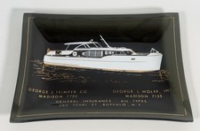 Vintage Buffalo NY Yacht Insurance Boat Advertising Glass Ashtray Dish Mint picture