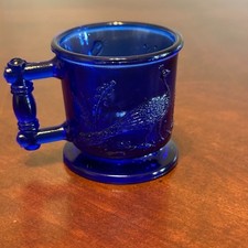 Vintage 70S Victorian Style Cobalt Blue Glass Mini Mug picture