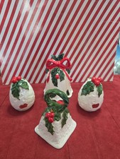 Vintage LEFTON Holly Berry Christmas Set of 2 Bells And 2 Salt and Pepper JAPAN picture