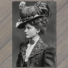 POSTCARD Victorian Woman Rooster Hat Surreal Oddity Fashion picture