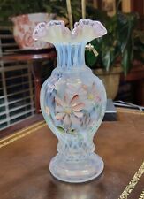 Fenton Heirloom Optic Vase Opalescent Pink Crest Painted Flower signed-T. Kelley picture