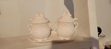 Vintage Napco Ware White Provincial Tea Service Sugar Bowl creamer tray,  spoons picture