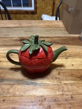 Rare Vintage Telaflora Whimiscal Red and Green Strawberry Fruit Teapot with Lid  picture