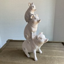 Farmhouse stacked pig sculpture ~  3 Vertical Stacked Pigs ~ Resin ~ 9.5” tall  picture
