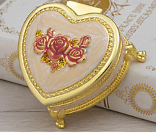 TIN ALLOY PINK ROSE WITH GOLD HEART WIND UP MUSIC BOX :  A WHOLE NEW WORLD picture