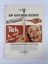 VTG 1939 Johnson & Johnson Tek Toothbrush Magazine Print Ad Retro Bathroom Art picture