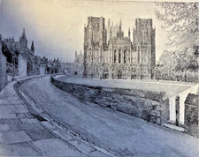 1890 England Wells Cathedral illustrated picture