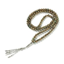 Mystic Green Misbaha: Green Tibetan Dzi - 99 Beads, 8mm picture