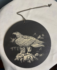 Vintage Round Perched Bald Eagle Bird Slate Hanging Wall Plaque Decor picture