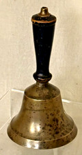 Antique SOLID BRASS SCHOOL BELL, Ebonized wood Handle, 1890s 1910s era picture
