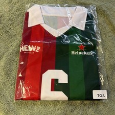 Heineken Heinz Lmtd Edition Collared Soccer Futbol Jersey Red Green Striped Sz L picture