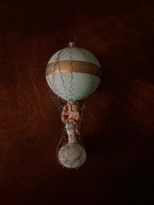 Antique Victorian Wire Wrapped Blue Balloon Die Cut Cherub Ornament picture