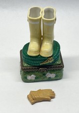 Vintage PHB Collection Porcelain Hinged Box Yellow Garden Boots 3