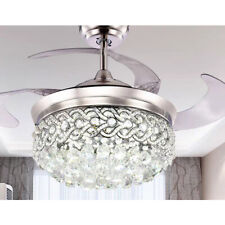 Crystal Ceiling Fan with Retractable Blades 3 Color Change LED Fan Light 42