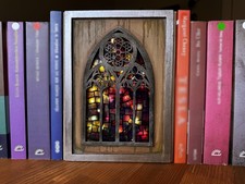 Cathedral Window Book Nook Handmade Gothic Light Box Bookshelf Decor picture