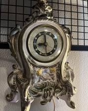VINTAGE NARCO CLOCK ELECTRIC LANSHIRE MOVEMENT PORCELAIN WHITE/GOLD picture