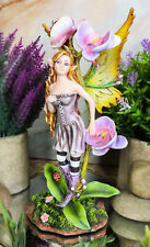 Beautiful Tropical Purple Orchid Blossoms Elf Magic Fairy With Ladybug Figurine picture
