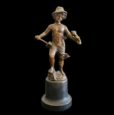 Antique  Austrian Vienna Cabinet Bronze Boy Figurine 5” signed Echte Bronze picture