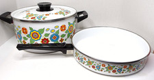 Vintage Hacienda Double Pot/Pan Set, Enamelware, Retro Floral picture