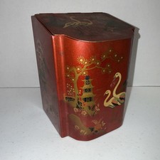 Vtg BARET Ware Tin Tea Canister~Hinged Lid~Asian Style ~ Flamingos~England 🔥👀 picture