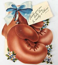 Vtg Gibson Greeting Card New Baby Boy Congrats Boxing Gloves Champ 1950s picture