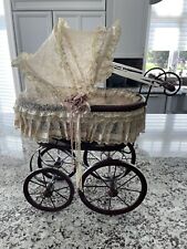 Antique Vintage Baby Doll Carriage, Pram, Victorian Style Wooden Stroller picture