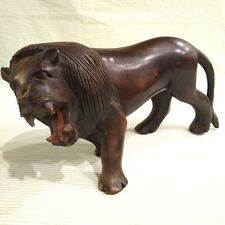 Vintage Carved Wood African Lion Hand Carved Handmade Handcrafted Africa Figure picture