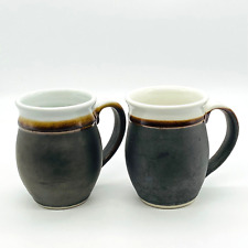 Bruning Studio Art Pottery Coffee Cup Mug Brown Grey Set of 2 Signed picture