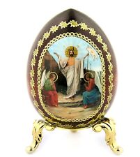 Resurrection of Christ Jesus Icon Egg Wooden Catholic Orthodox W Gold Stand picture