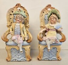 Antique Victorian Porcelain Pair GIRL & BOY ON CHAIRS Figurines Statues GERMANY picture