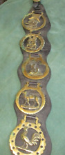 Five Vintage Horse Brass Medallions on  leather strap picture