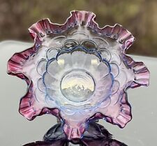 Fenton Art Glass Cranberry Crested Bowl Blue Petalled Center picture