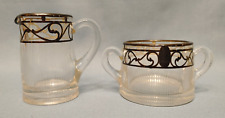 Heisey Glass Open Sugar and Creamer with Silver Overlay and Cut Design picture