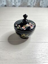 Fenton Hand Painted Black Trinket Dish With Lid Signed  picture