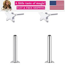1 Pairs G23 Titanium 20G/18G/16G Press Fit Threadless Push Pop Top 4mm Flat B... picture