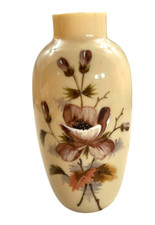 Antique Hand Painted Opaline Floral Handblown Glass Vase picture