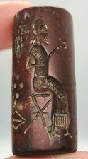 Roman Old Near Eastern Seal Bead Carved Mythology Scene Jewelry Bead picture