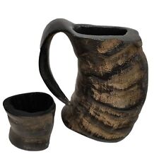 Medieval Buffalo Tankard Horn Drinking Ale Beer Wine with Shot Whiskey Cup 350ML picture