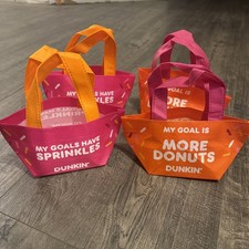 4x Dunkin Mini Tote Bags Pink Limited Edition Rare Dunkin Donuts coffee promo  picture
