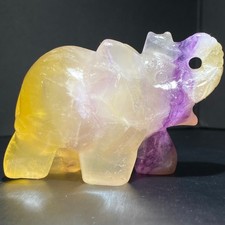 277g Natural Colorful fluorite Elephant present Hand-carved Elephant crystal picture