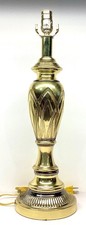 Brass Table Lamp Vintage Etched Leaf Design Ornate Base MCM Hollywood Regency   picture