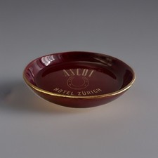 Vintage Ascot Hotel Zurich Ashtray Fuhrmann Neuchatel Maroon/Gold 3.25
