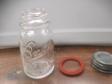 Vintage BALL Perfect Mason Jar Mini Salesman Sample with Red Gasket, Zinc Lid picture