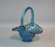 Fenton Art Glass ~ Blue Carnival Glass Basket ~ Fenton Basket picture