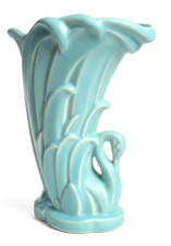 Vintage 1948 McCoy Pottery Swan Vase Aqua Turquoise 9.25