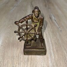 Vintage Nautical Bass Sea Fishermen At Wheel Art Statue Bookend Single Heavy picture