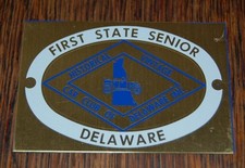 VINTAGE 1st STATE SENIOR DE. ANTIQUE CAR SHOW BRASS DASH PLAQUE SIGN SOUVENIR picture